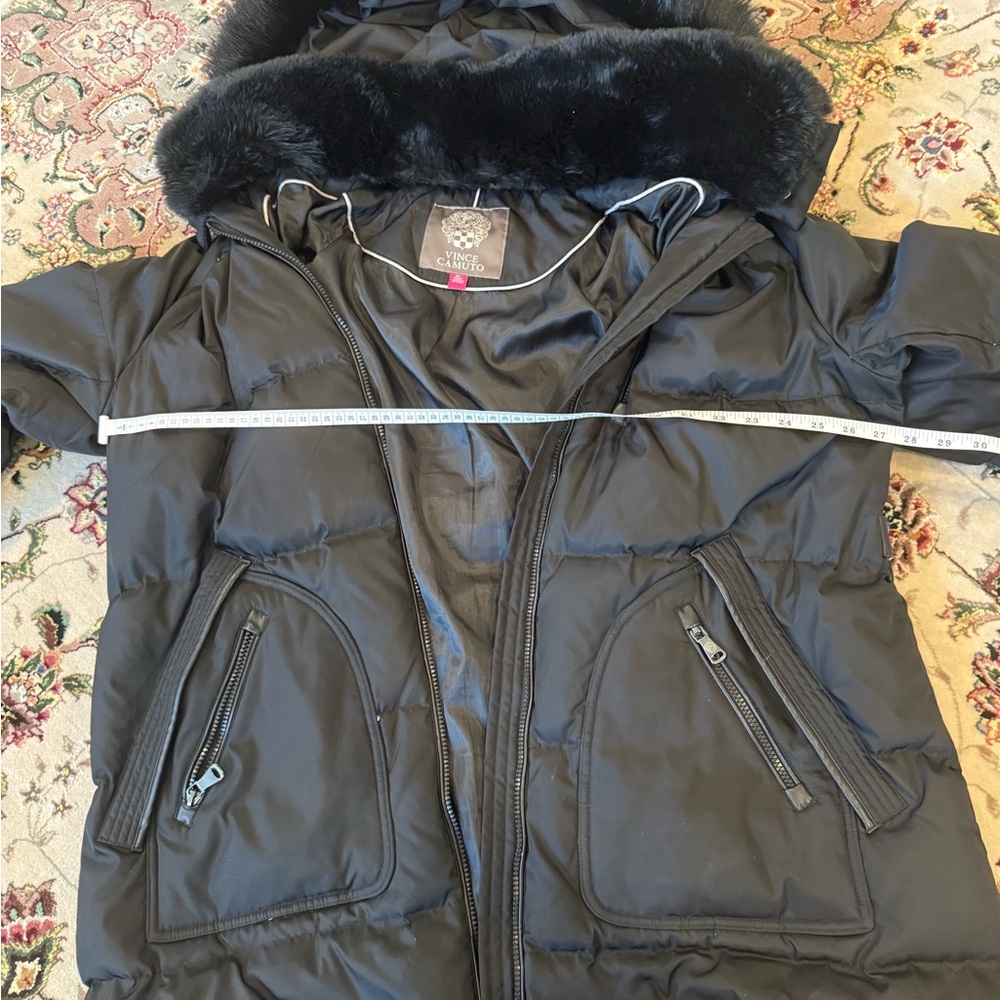 VInce Camuto Plus Black Puffer Jacket with Faux Fur Hood host pick - Picture 7 of 13